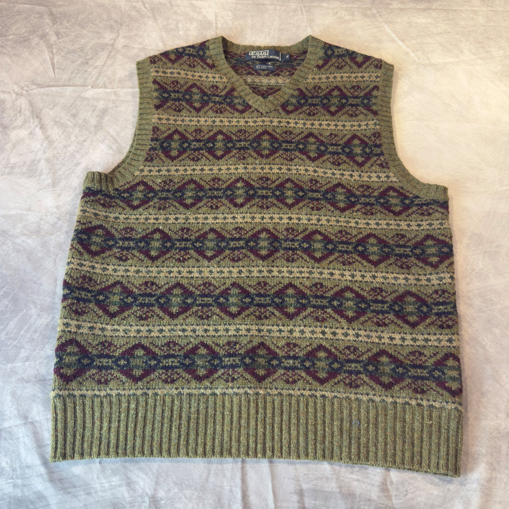 Vintage Polo Ralph Lauren camel hair fair isle sweater vest, front
