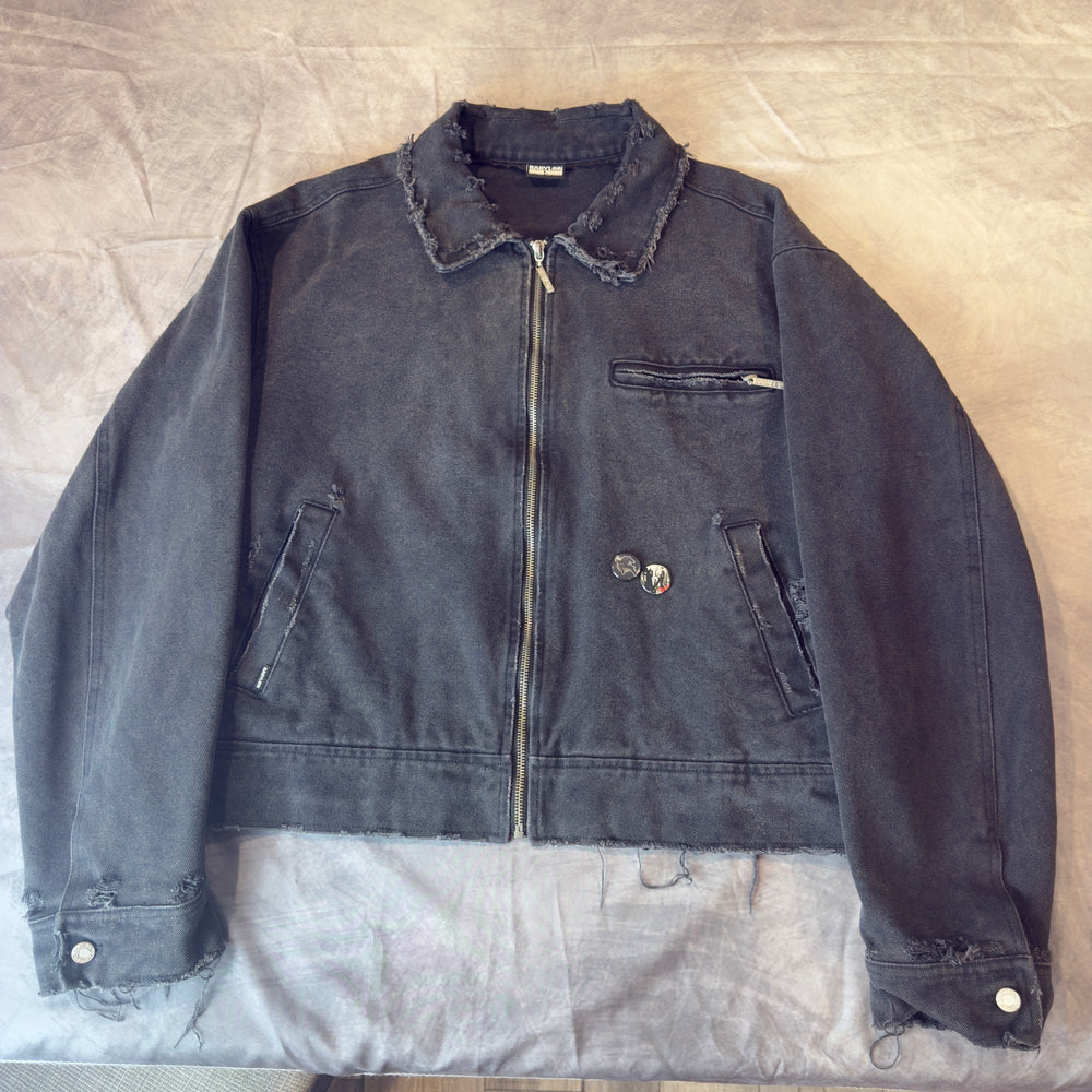 Babylon LA distressed canvas work jacket washed black, front