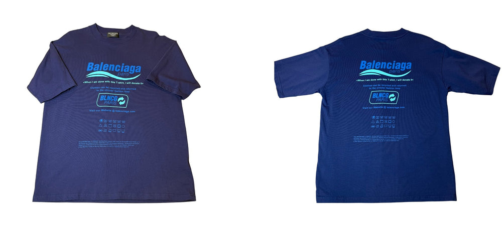 Balenciaga recycle logo tee navy front and back